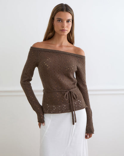 Arutala Long Sleeve Top in Knit Brown