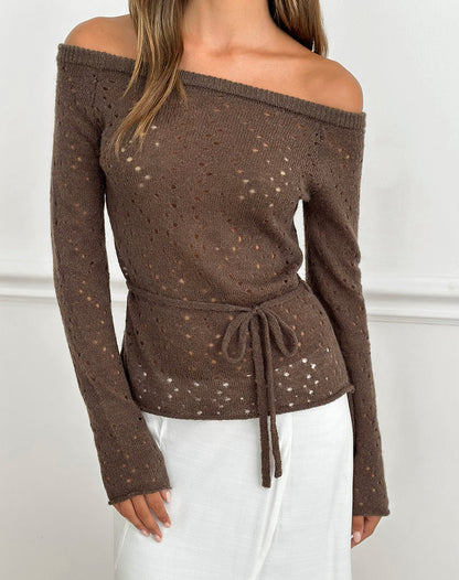 Arutala Long Sleeve Top in Knit Brown