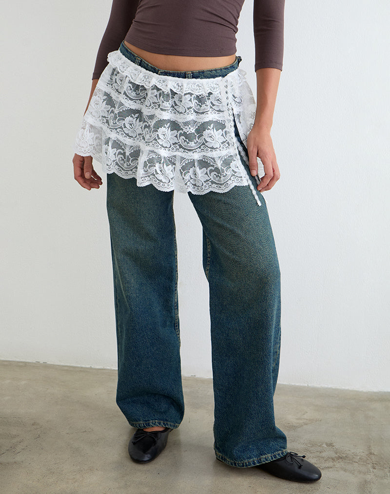 Asa Wrap Belt Skirt in Lace White