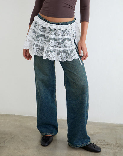 Asa Wrap Belt Skirt in Lace White