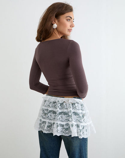 Asa Wrap Belt Skirt in Lace White