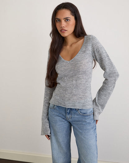 Ashla Long Sleeve Top in Sheer Knit Grey