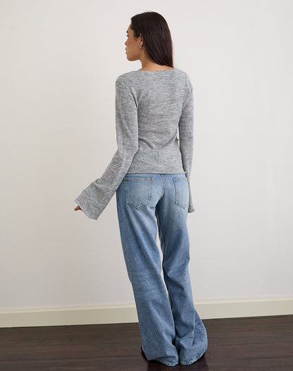Ashla Long Sleeve Top in Sheer Knit Grey