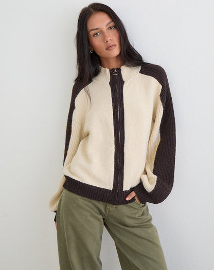 Asrar Jumper in Knit Cream and Brown
