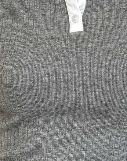 Asuka Knitted Polo Top in Grey Marl