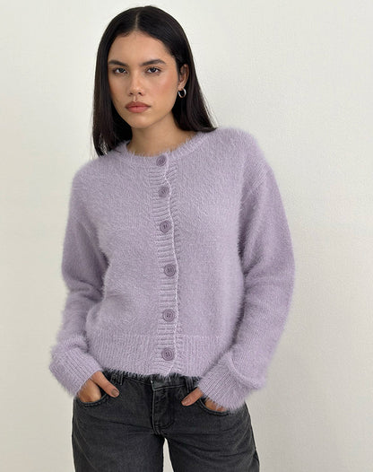 Audrina Cardigan in Fluffy Knit Dusty Lilac