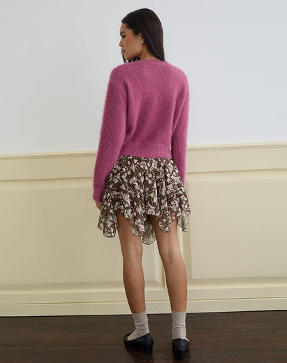 Audrina Cardigan in Fluffy Knit Grape