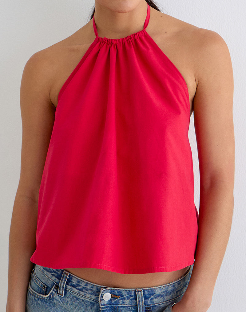 Aure Halterneck Top in Poplin Scarlet Red