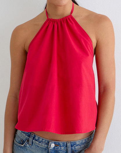 Aure Halterneck Top in Poplin Scarlet Red