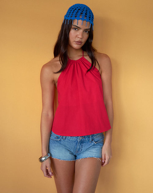 Aure Halterneck Top in Poplin Scarlet Red