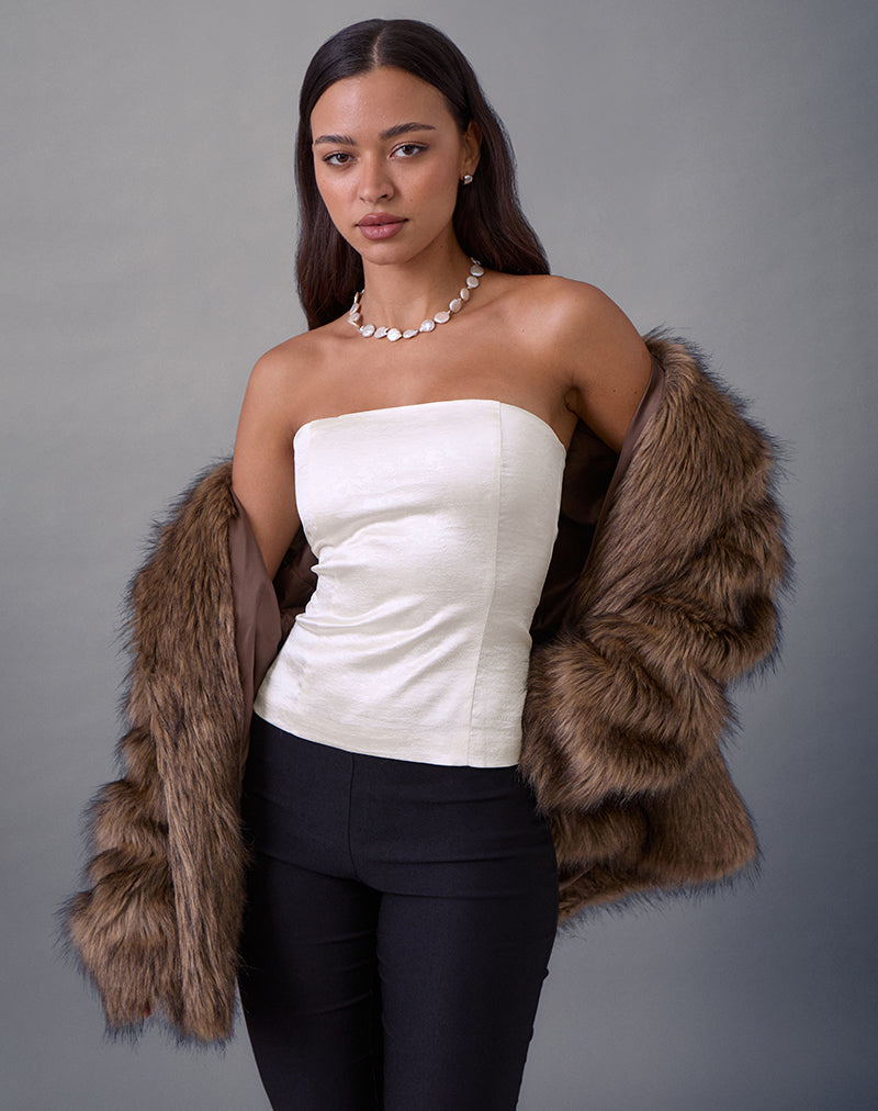 Ayaka Lace Up Corset Top in Satin Jacquard Ivory