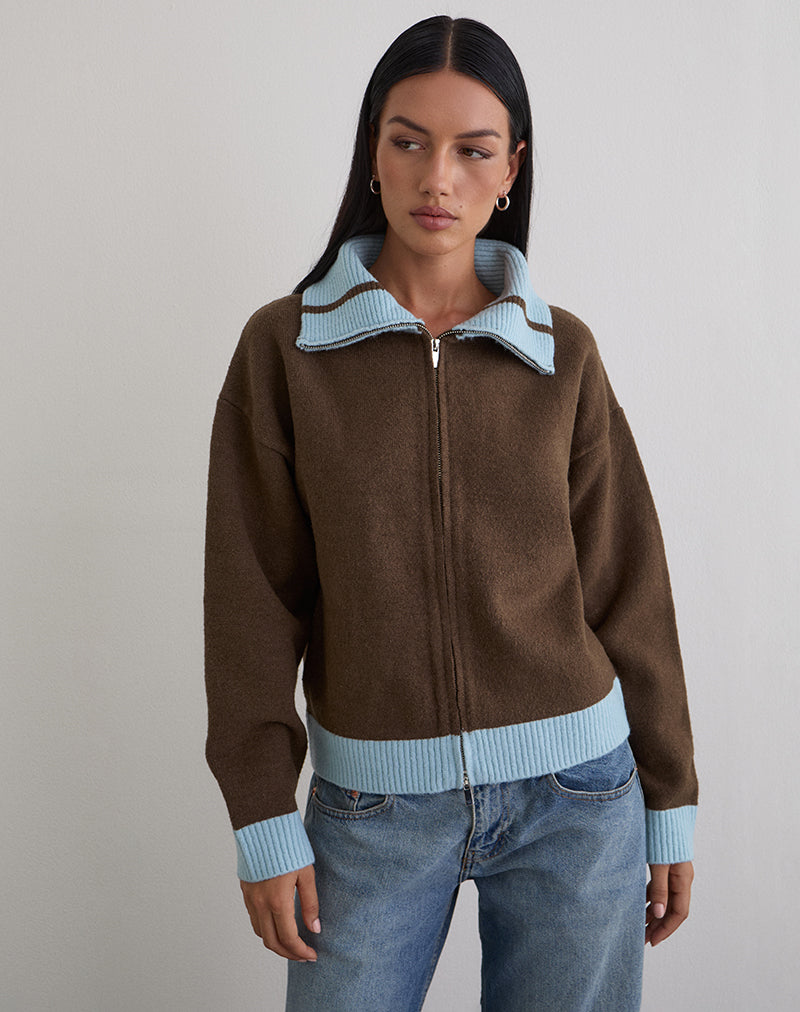 Ayamu Zip Jumper in Knit Brown