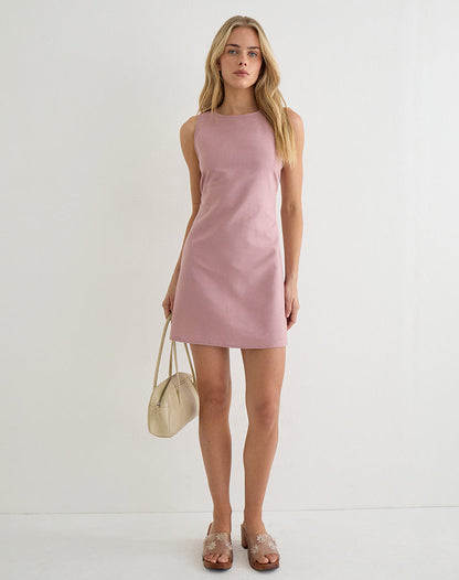 Ayana Backless Mini Dress in Linen Dusty Rose