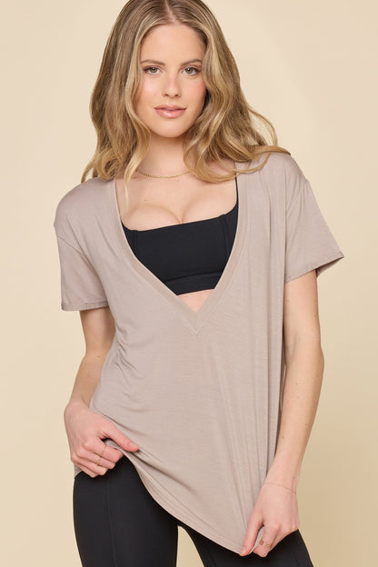 Reversible Deep V Tee - Cobblestone