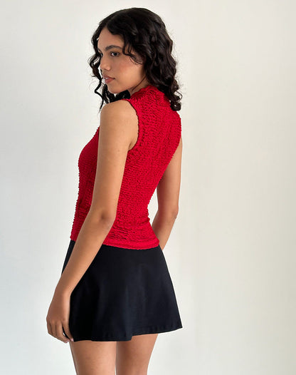 Arien Textured Mock Neck Top in Red