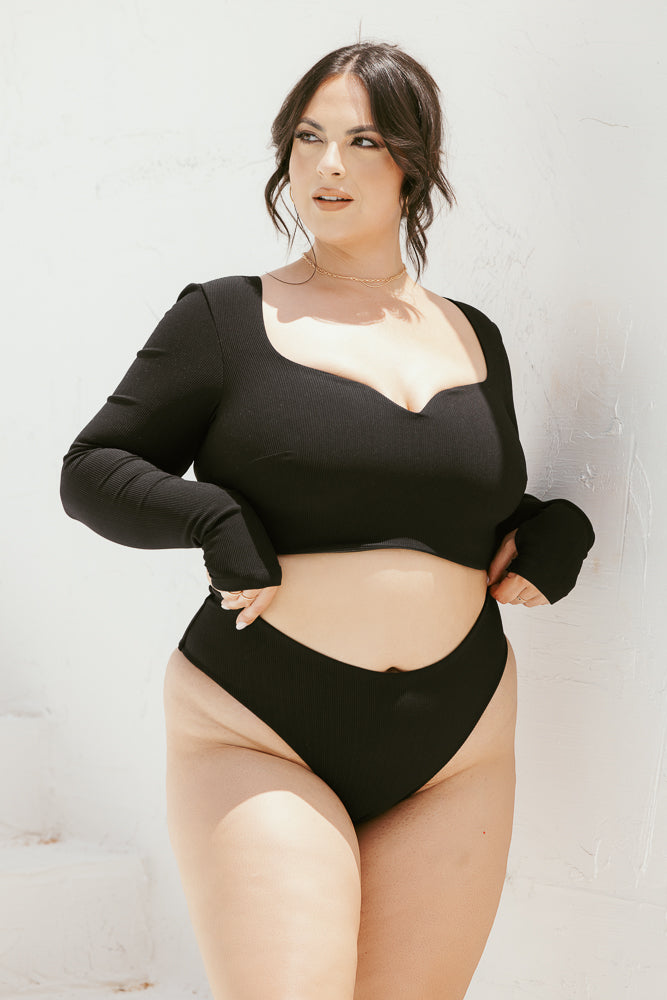 Low Tide Super Cheeky Bikini Bottom - Black Rib