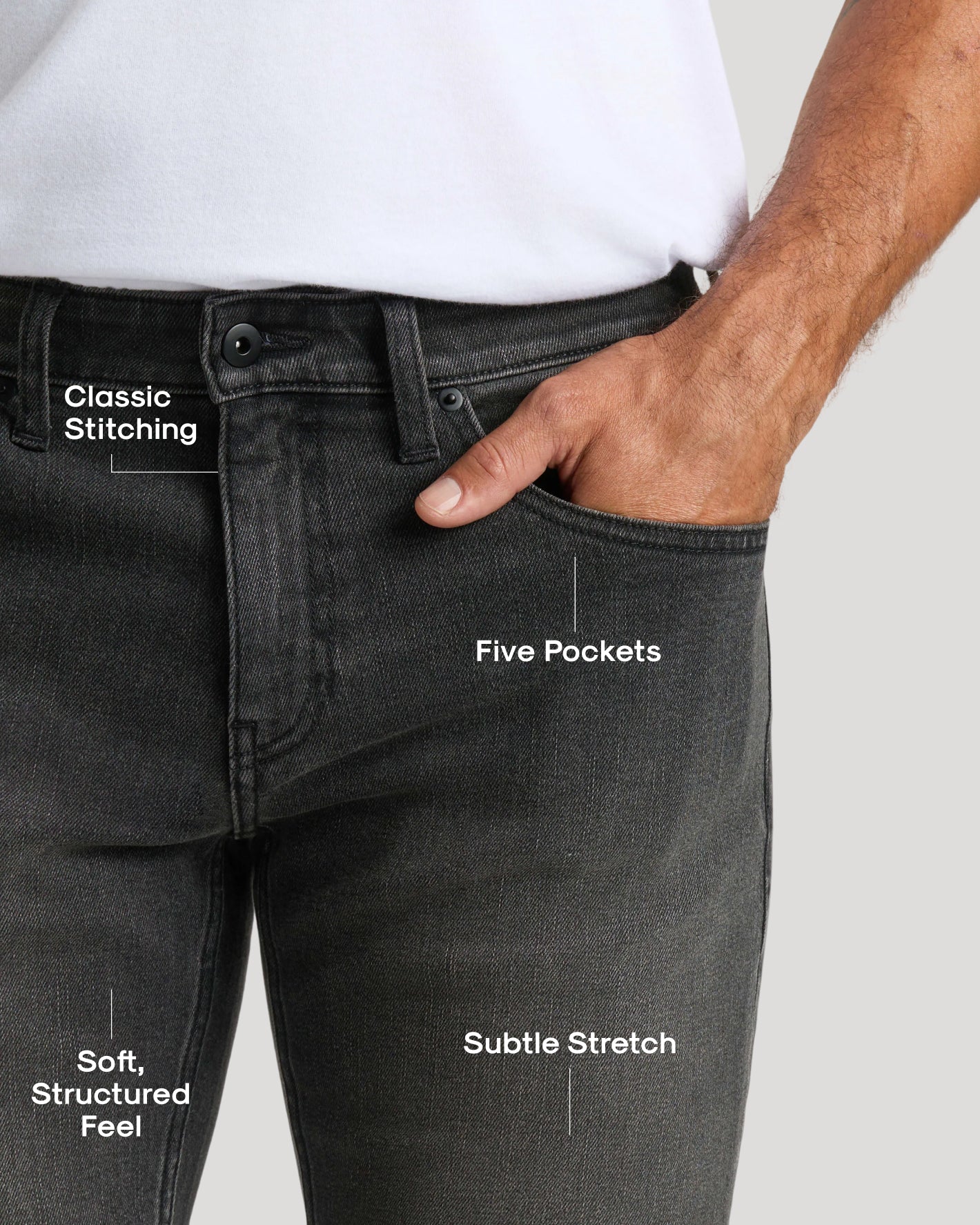 Gray Wash Slim Authentic Denim Jeans