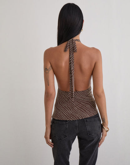 Badilah Top in Abstract Polka Flock Brown