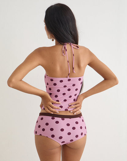 Amy Swim Short in Pink with Irregular Polka