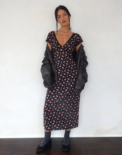 Bahata Midi Dress in Flowing Rose Black