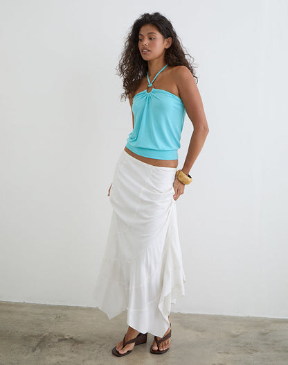 Ballerie Halter Top in Cupro Aqua