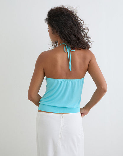 Ballerie Halter Top in Cupro Aqua