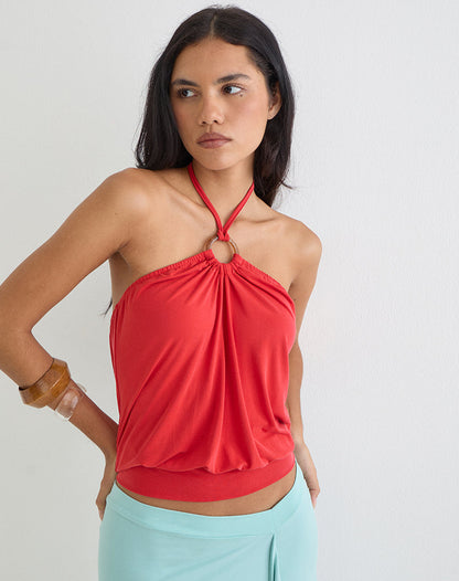 Ballerie Halter Top in Cupro Red