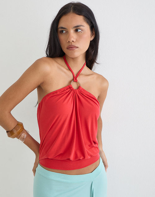 Ballerie Halter Top in Cupro Red