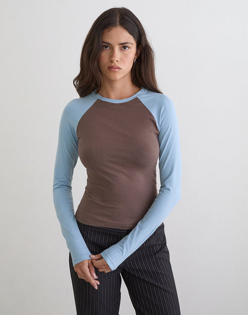 Balqis Long Sleeve Top in Coffee Quartz Nantucket Blue Combinaton
