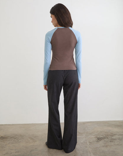 Balqis Long Sleeve Top in Coffee Quartz Nantucket Blue Combinaton