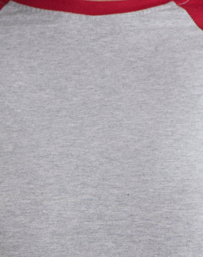 Balqis Long Sleeve Top in Grey Marl Adrenaline Red Combination