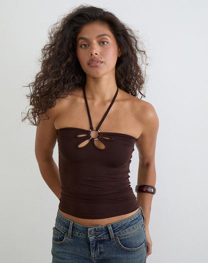 Baya Halterneck Top with Flower Ring in Bitter Chocolate