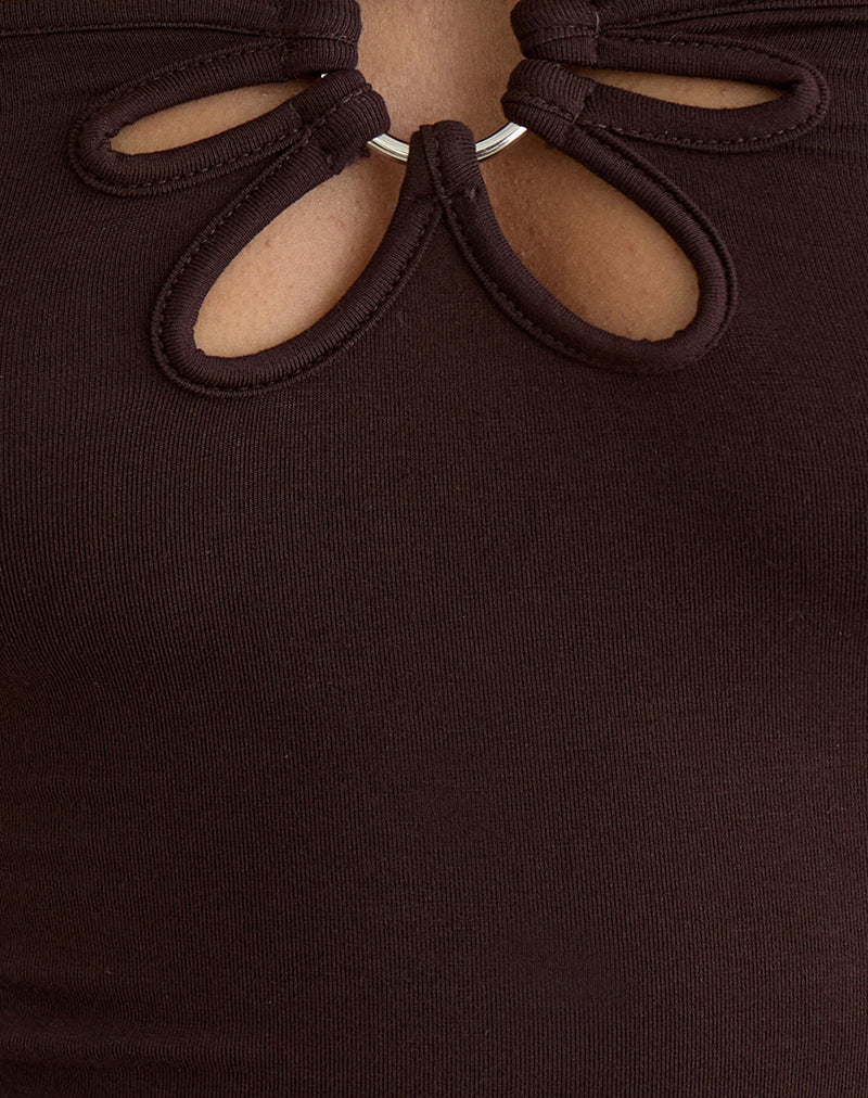 Baya Halterneck Top with Flower Ring in Bitter Chocolate
