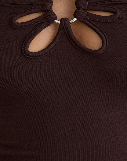 Baya Halterneck Top with Flower Ring in Bitter Chocolate