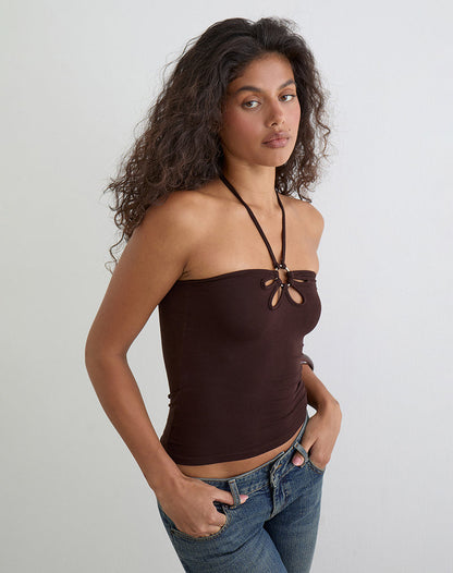 Baya Halterneck Top with Flower Ring in Bitter Chocolate