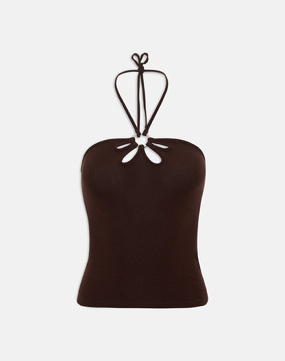 Baya Halterneck Top with Flower Ring in Bitter Chocolate