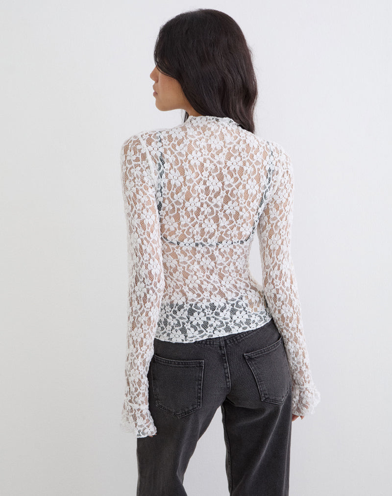 Beerus Long Sleeve Mock Neck Top in Lace Ivory