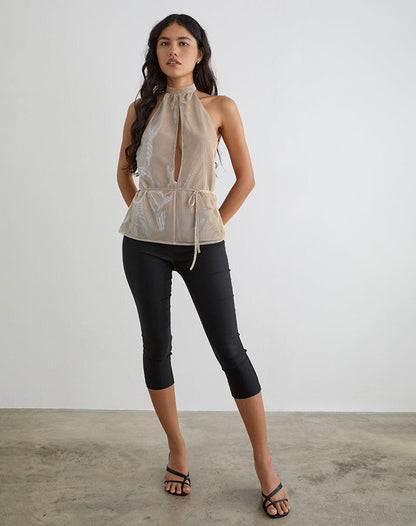 Benicia High Neck Keyhole Top in Gold