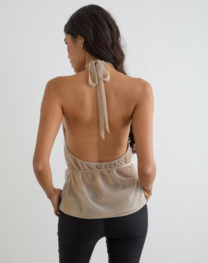 Benicia High Neck Keyhole Top in Gold