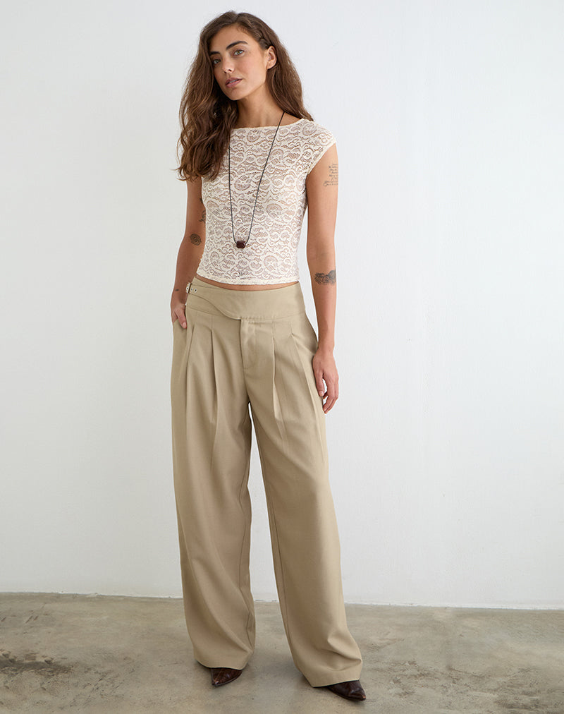 Berdine Wide Leg Trouser in Tailoring Beige