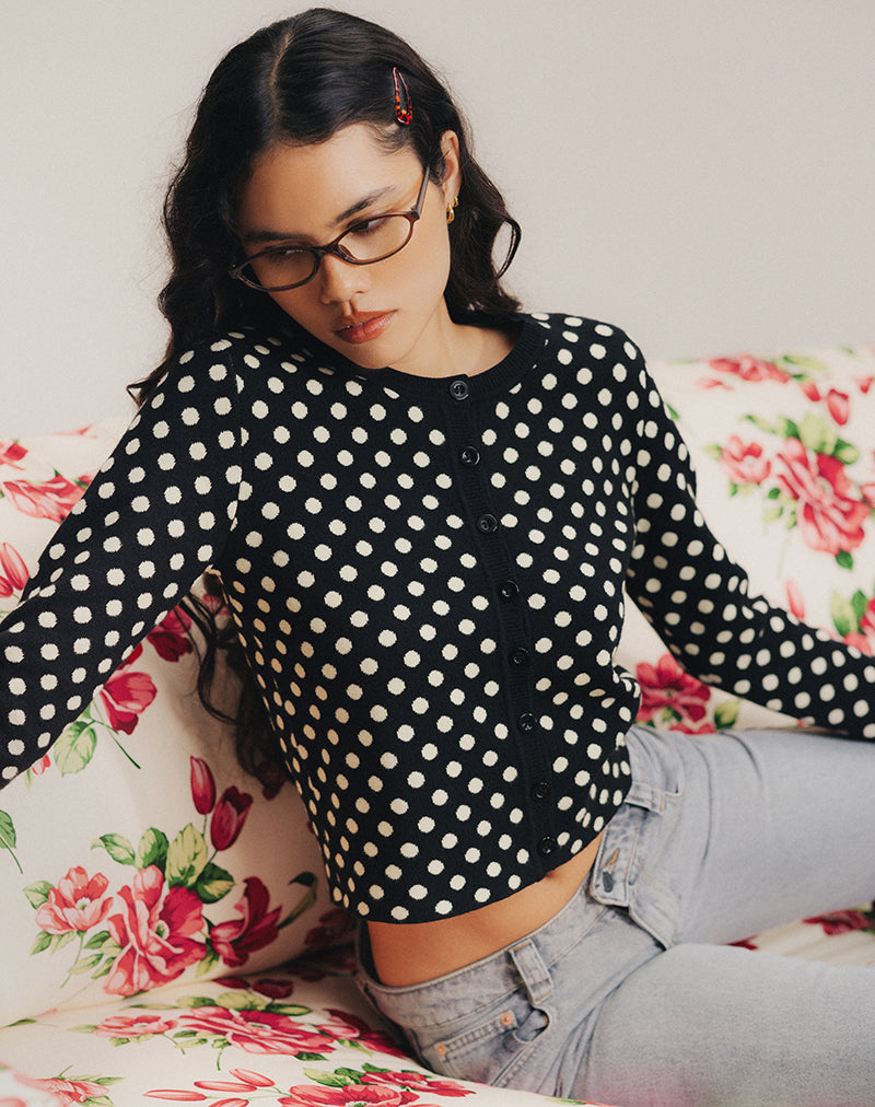 Bhavina Cardigan in Mono Polka