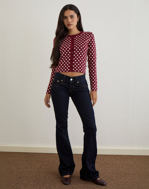 Bhavina Cardigan in Burgundy with Cream Polka Print