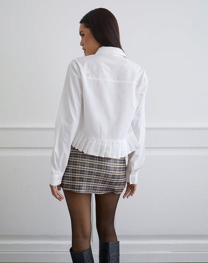 Bisian Pleated Hem Shirt in Poplin White