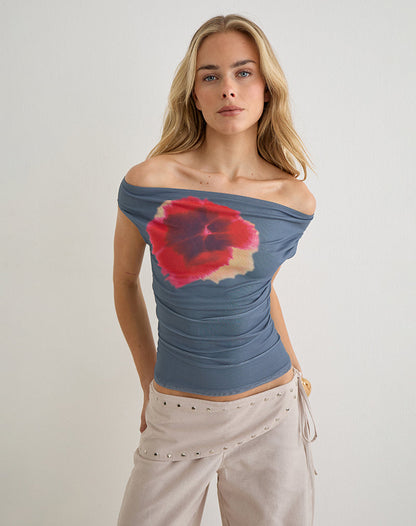 Bisik Top in Grey with Big Petal Script