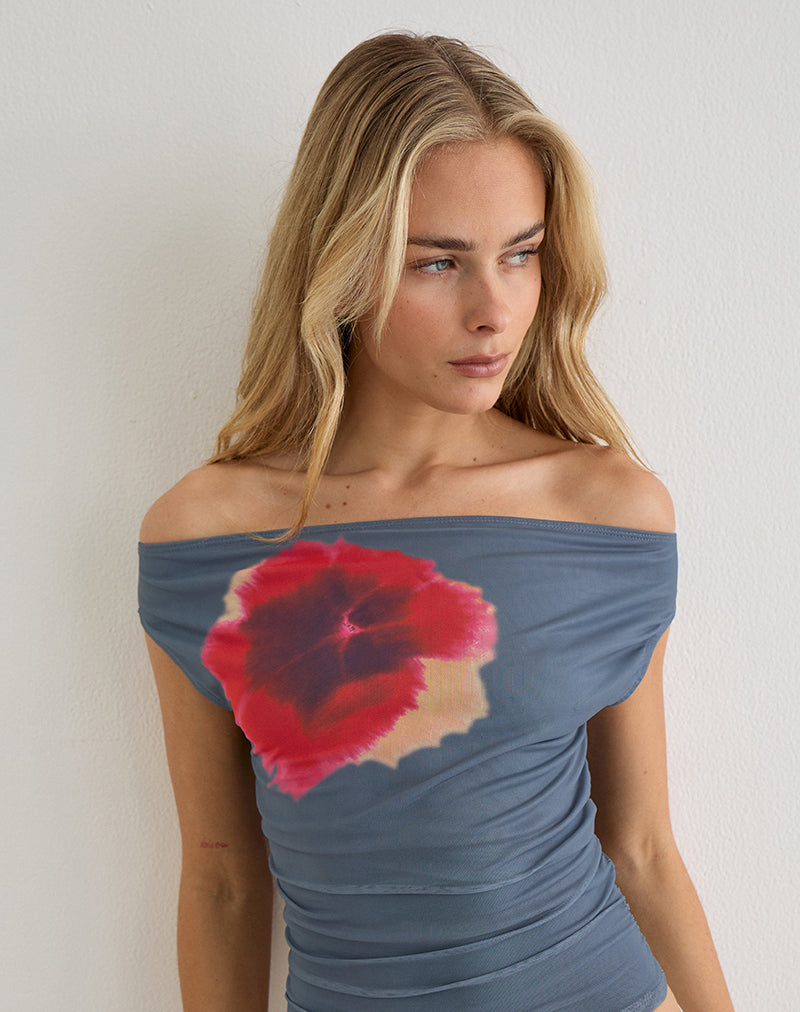 Bisik Top in Grey with Big Petal Script