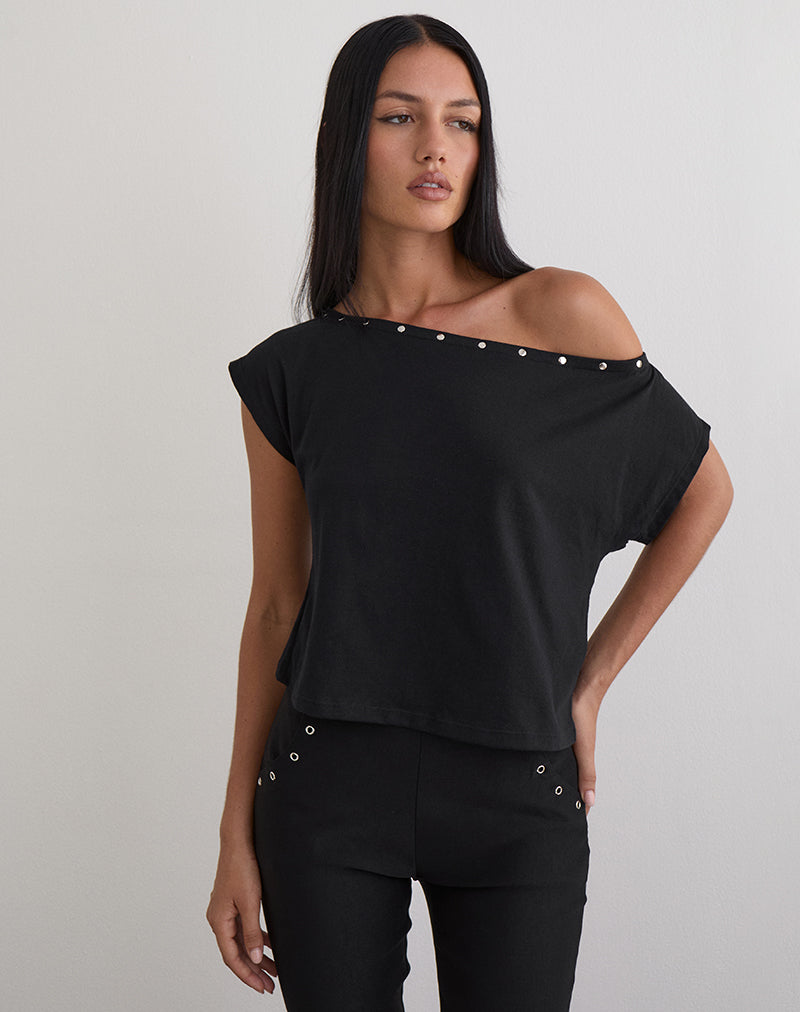Bizzy Top in Jersey Black with Studs