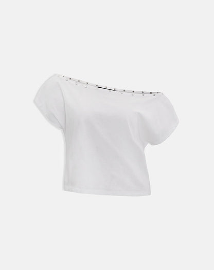 Bizzy Top with Studded Neckline in Off White