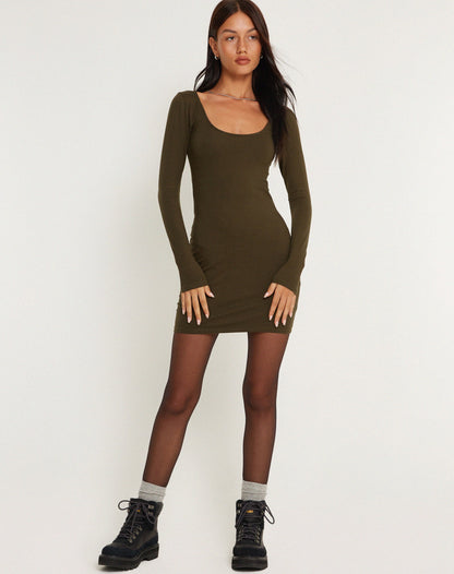 Bondre Long Sleeve Bodycon Dress in Olive