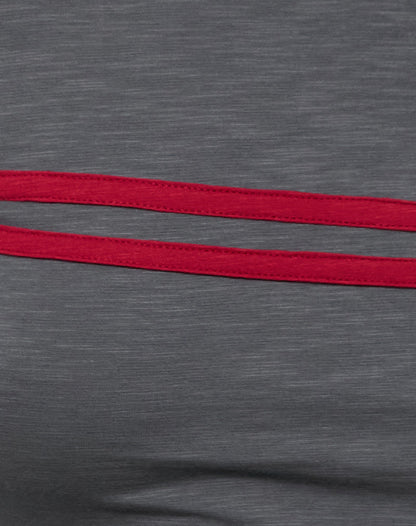 Bonjita Long Sleeve Top in Storm Grey with Adrenaline Red Binding