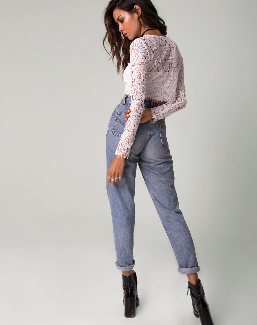 Bonnie Crop Top in Angel Lace White